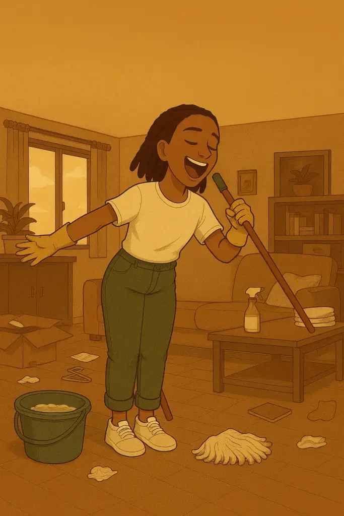 Illustration d'une femme qui fait son grand ménage pour accueillir 2026 avec clarté