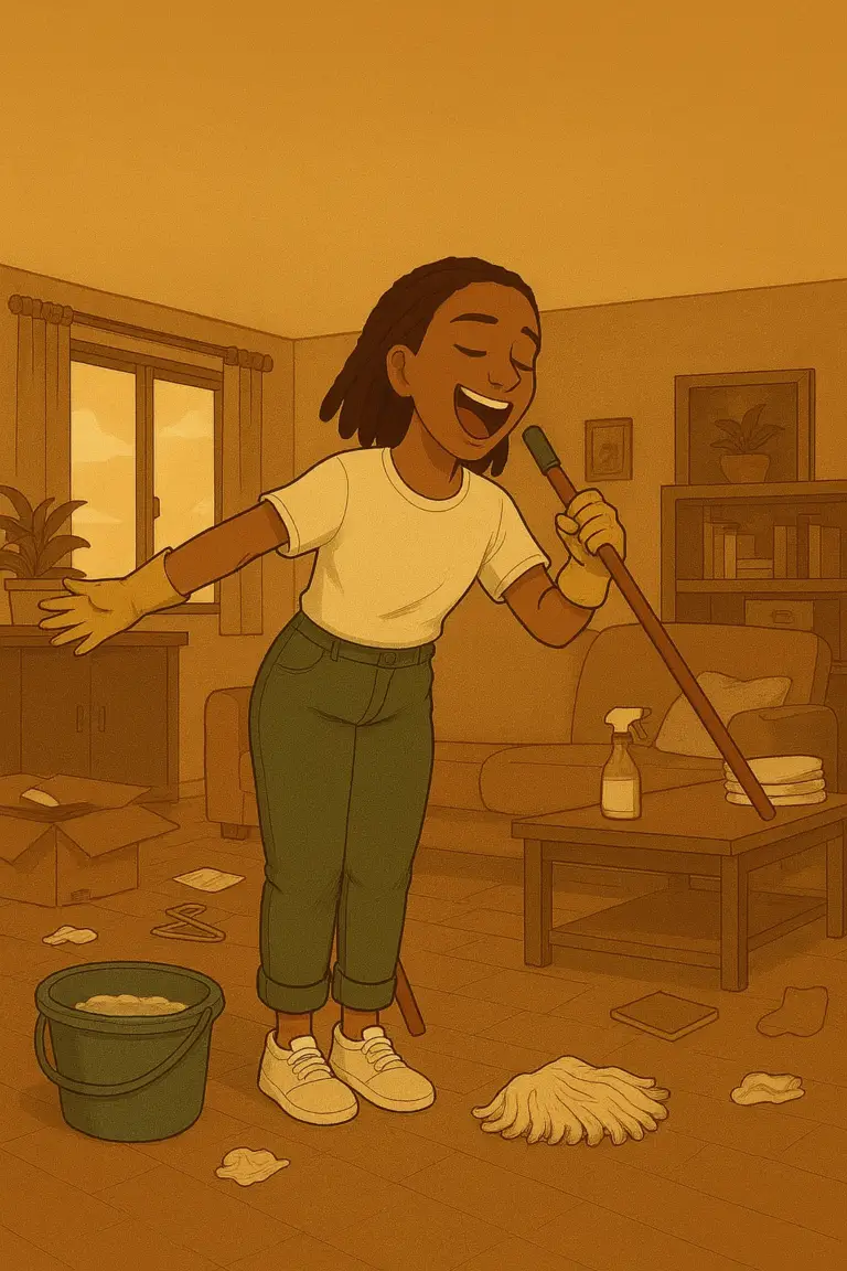 Illustration d'une femme qui fait son grand ménage pour accueillir 2026 avec clarté