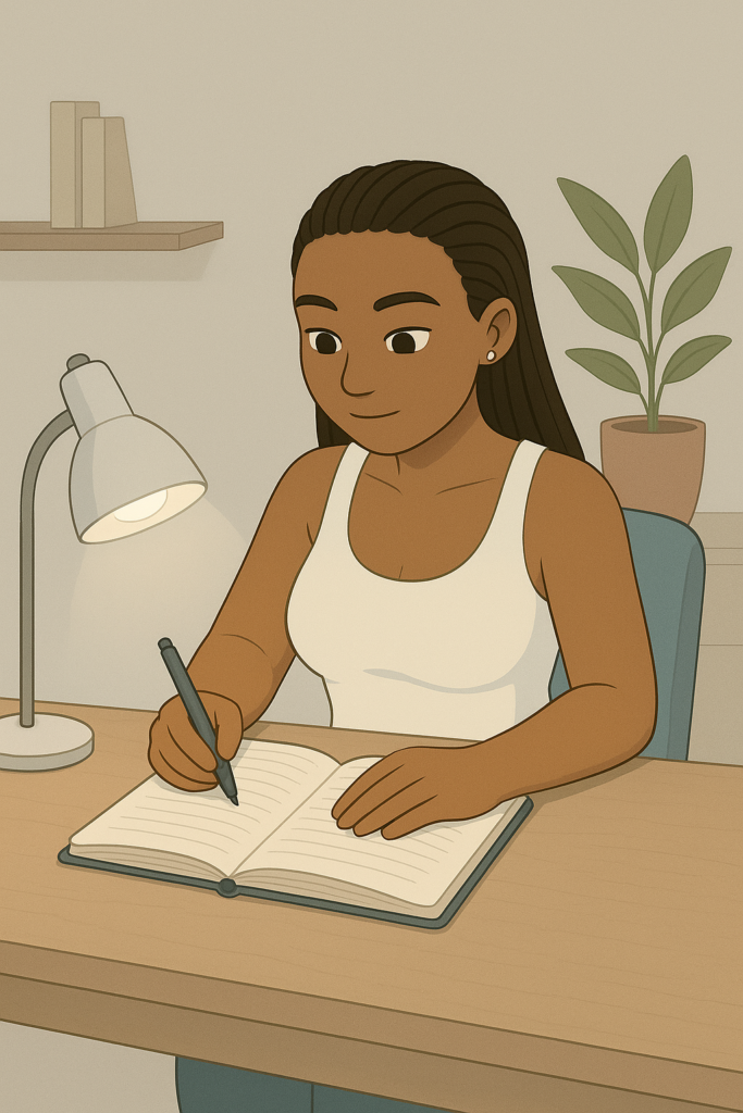 Illustration d'une femme qui pratique le journaling comme habitude qui change la vie