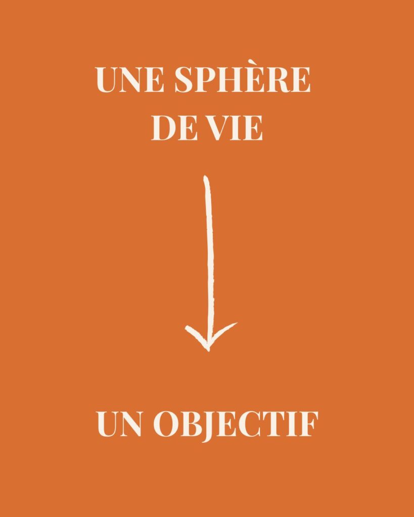 Illustration pédagogique montrant qu’à chaque sphère de vie correspond un objectif unique, pour structurer ses objectifs personnels.
