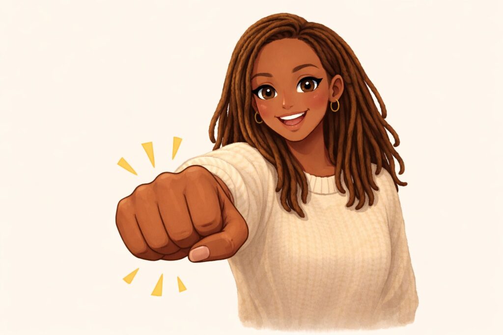 Illustration d'un avatar féminin motivant la lectrice, poing tendu en signe d'encouragement, représentant l'élan et la confiance nécessaires pour se fixer des objectifs en 2026.