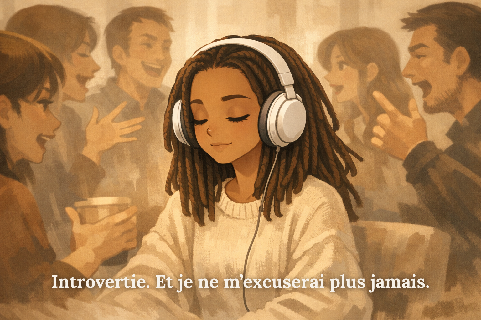 Femme introvertie dans un monde bruyant - illustration ontroversion et hypersensibilié