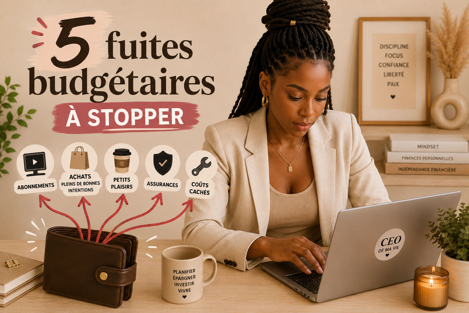 Femme analysant son budget pour identifier ses fuites budgétaires.