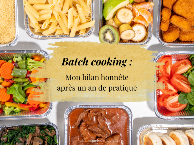Repas préparés en batch cooking dans des contenants pour illustrer un bilan après un an de pratique