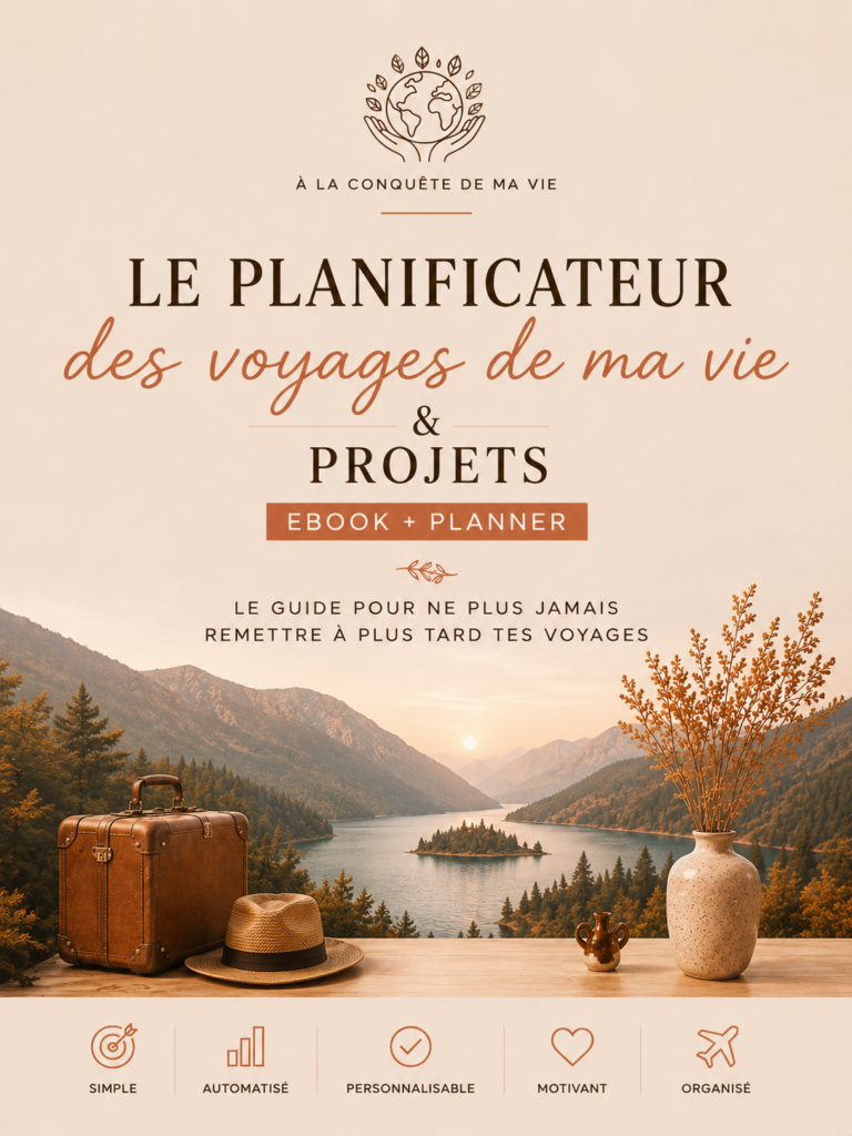 Page de couverture du ebook "Le planificateur des voyages de ma vie". Un ebook pour planifier ses voyages.